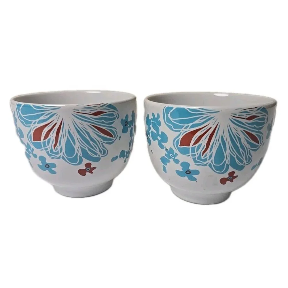 Set of 2 IKEA Bullra Coffee Mugs #15199 16 oz Turquoise & Rust